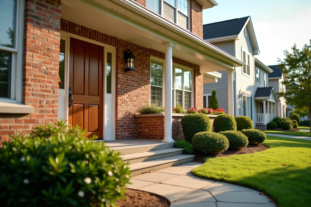 Façade accueillante d'une maison prête pour un échange entre particuliers pendant les vacances