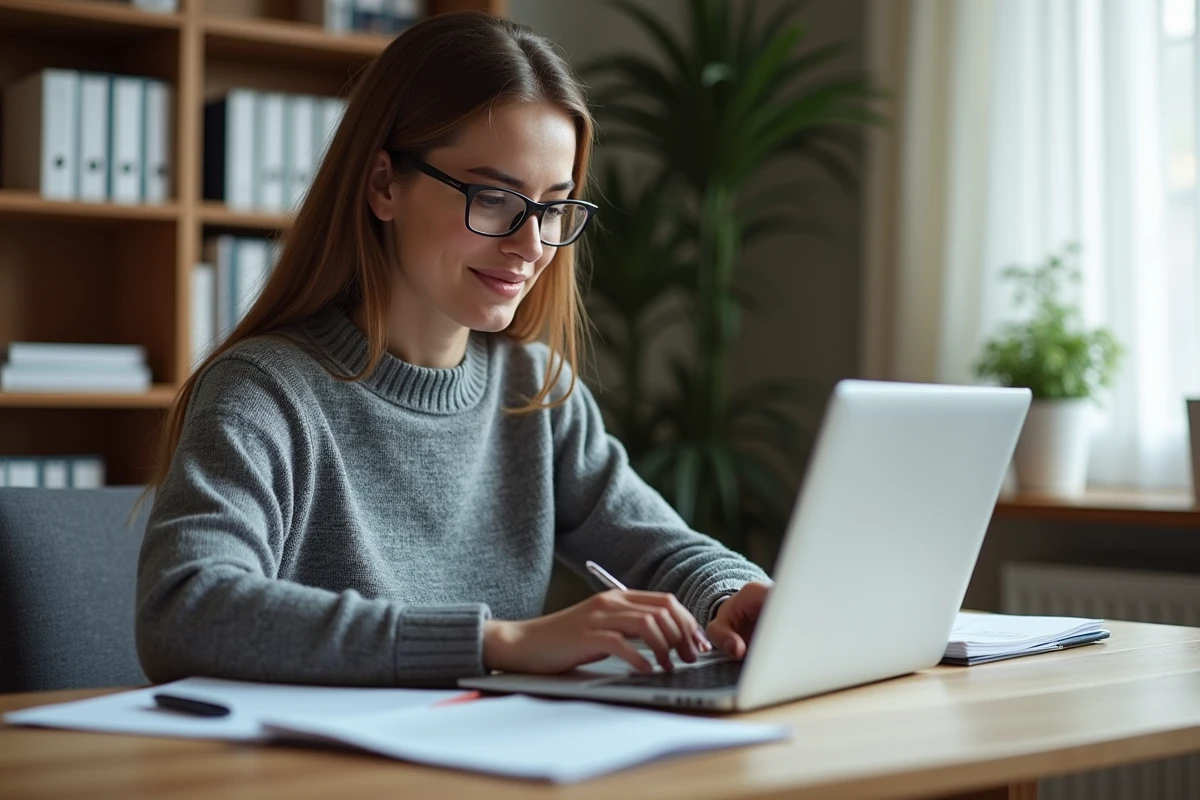Une femme remplissant un formulaire administratif en ligne pour signaler un véhicule sans contrôle technique valide