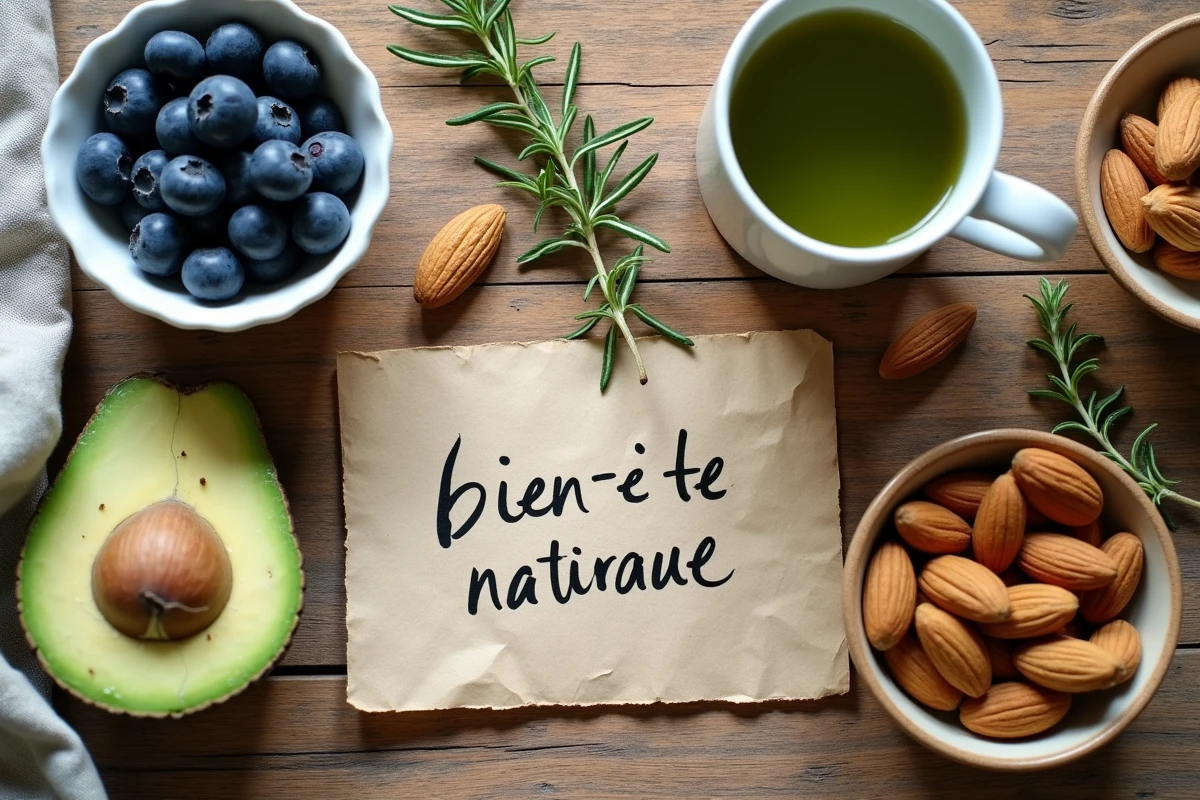 Vue de dessus d'aliments naturels et remèdes pour soutenir la santé du pancréas sur une table en bois